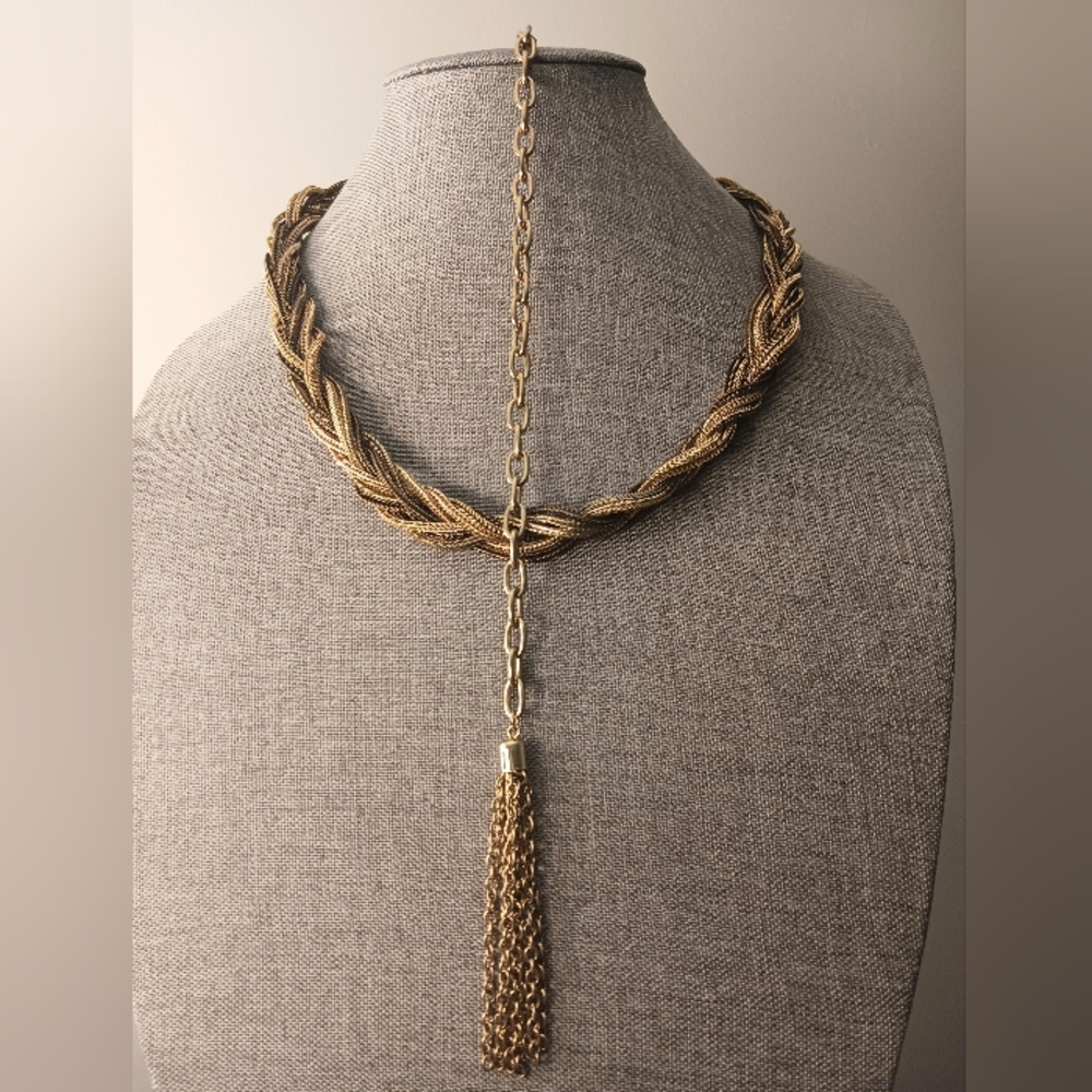 BACK Drop! Multi Chain Necklace With Long Back Tassel, Gold Tones